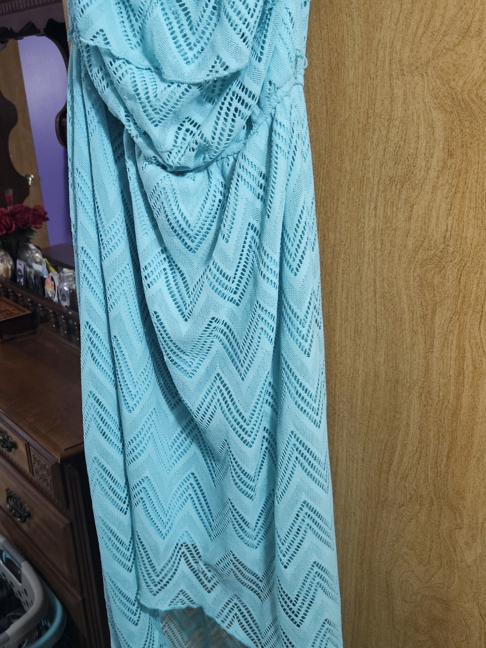 Three Hearts Aqua Blue Crochet Maxi Dress